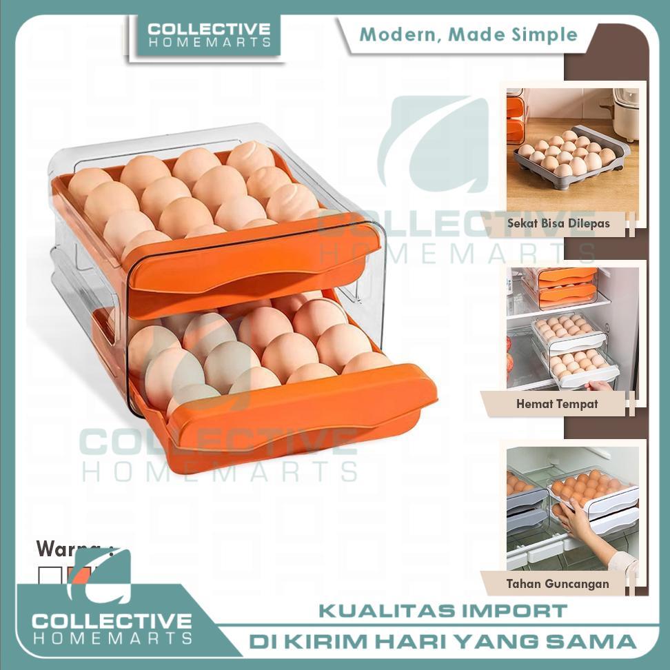 Tempat Box Telur 2 Tingkat Laci Kotak Penyimpanan Egg Storage Box Organizer Menjaga Telur Tetap Rapi