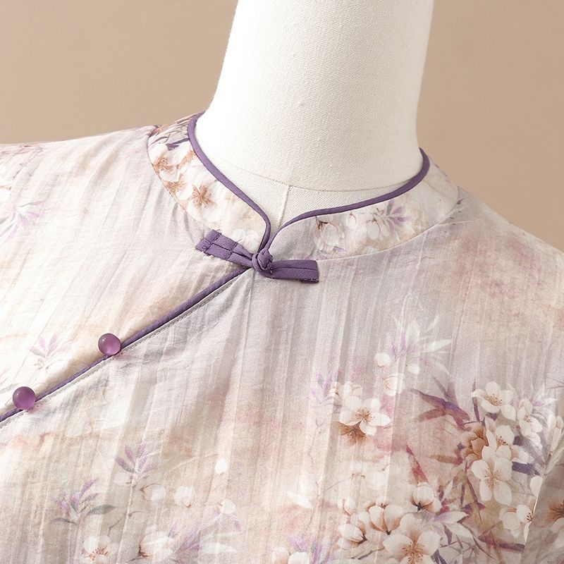 Gaun Gaya Asing Gaya Baru Ibu untuk Wanita dan Orang Tua Rok Panjang Lengan Pendek Cheongsam