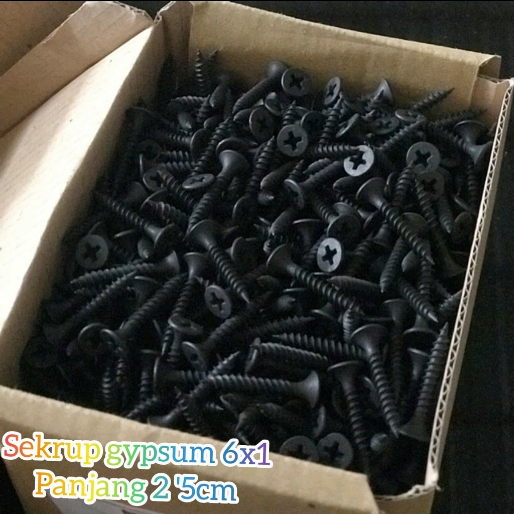 1 dus Skrup Gipsum isi 1000pcs panjang 2,5cm Sekrup Gypsum Skrup Kayu Baut Gipsum 6x1 2,5cm isi 1000