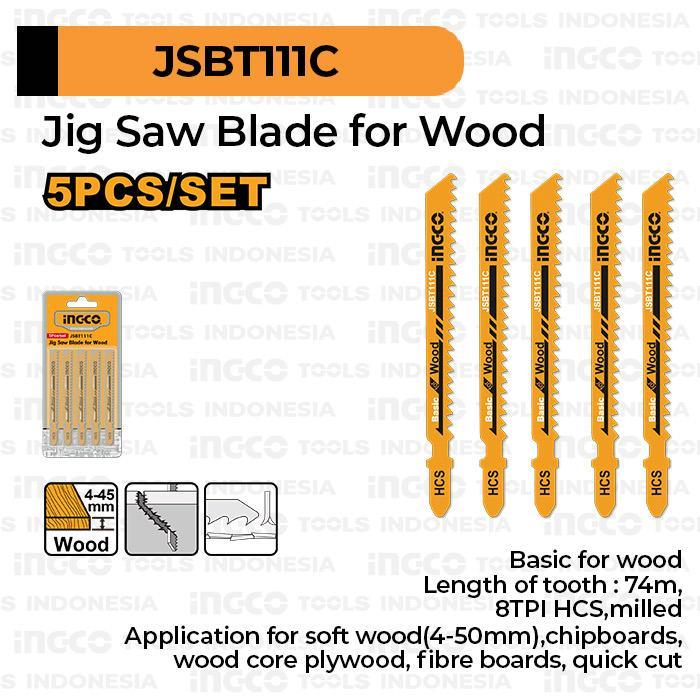 Ingco JSBT111C 5 Pcs Jig Saw Blades 74mm Mata Jigsaw Kayu Pisau Ukir Listrik