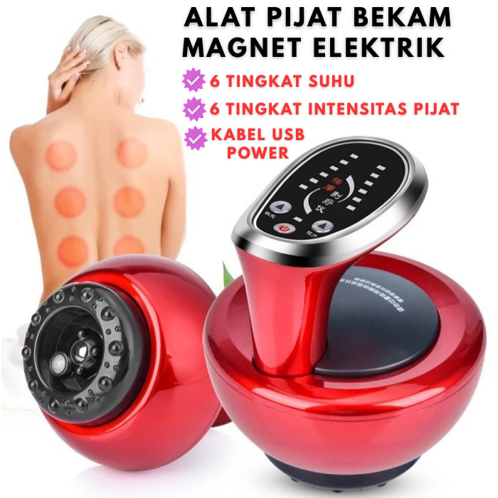 Alat Bekam Elektrik 12W 5V USB 6 Level Intensitas Suhu Magnetik Electric Cupping Massager LED Indica