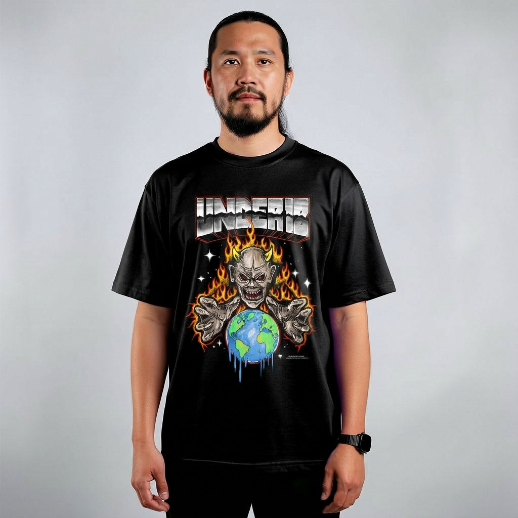 Original T Shirt Under18 World Katun Hitam M-XXL Kaos Pria