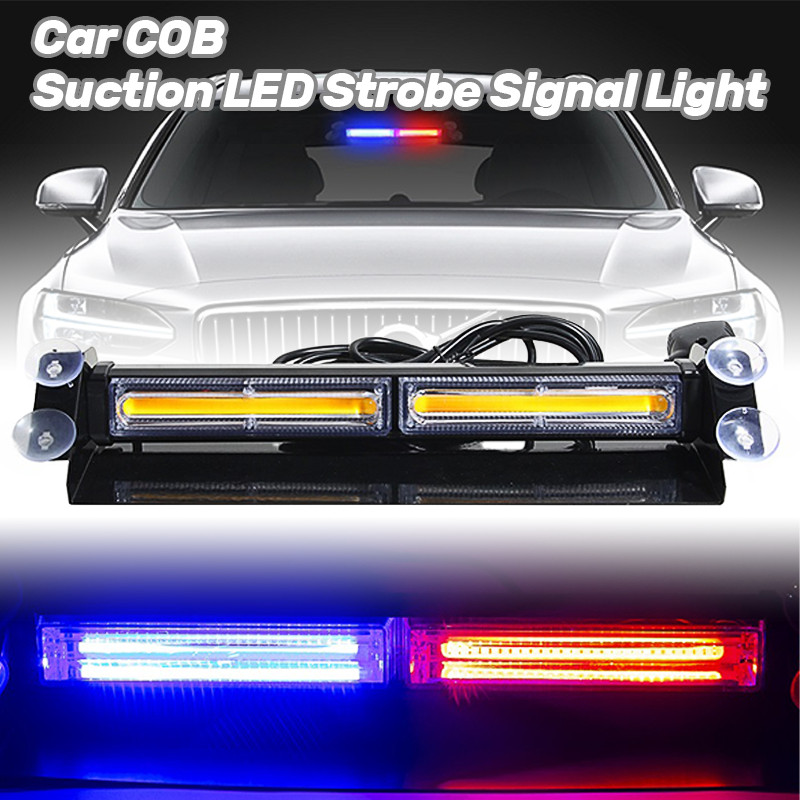 Lampu Strobo LED Mobil 12V COB Amber Berkedip, Lampu Peringatan Kaca Depan dengan Pengisap, Lampu Po