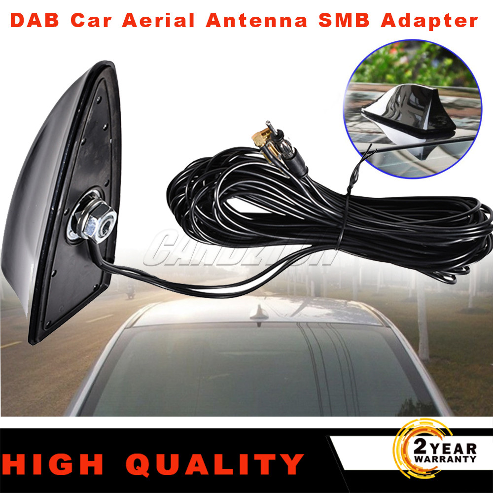 1Pc New For DAB Car Aerial Antenna SMB Adapter AM/FM Shark Fin Roof Decorate Aerial 12V Black Easy t