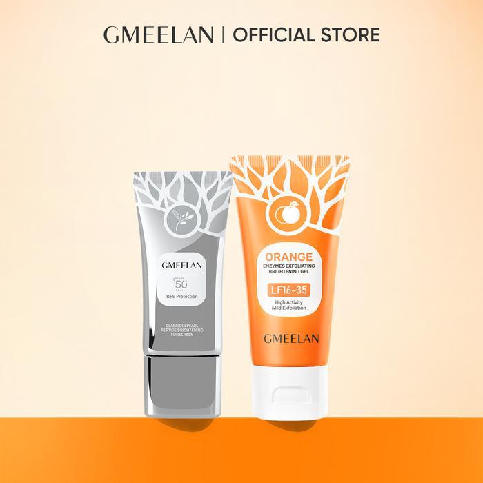 GMEELAN 2PCS Wajah Exfoliating Gel Blood Orange 50g + GLABRIDIN PEARL PEPTIDE BRIGHTENING SUNSCREEN 