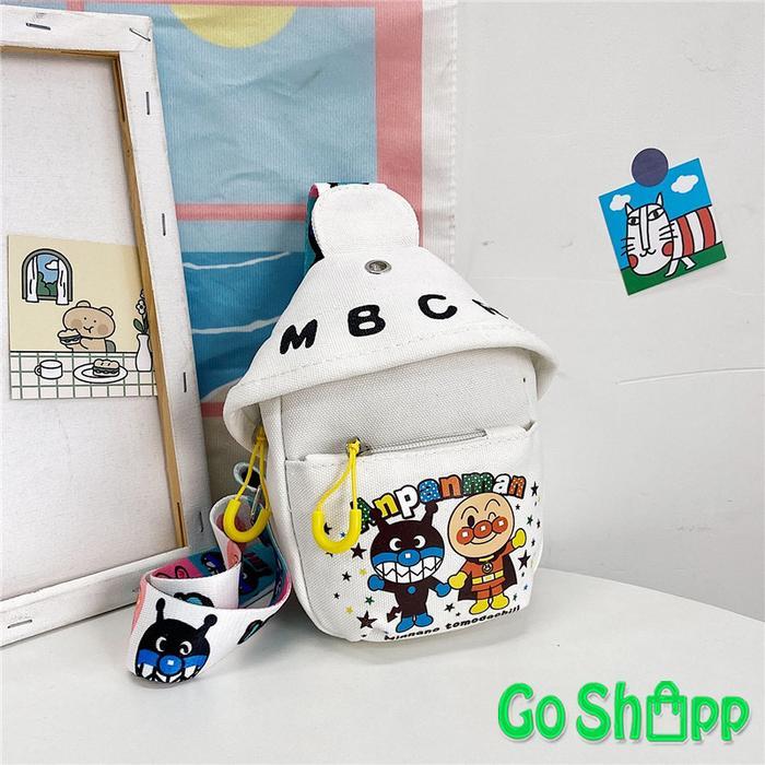 Tas Sling Bag Anak Viral Motif Anpanman Lucu Fashion Korea Terbaru WB11 - WB11-PUTIH ANPANMAN