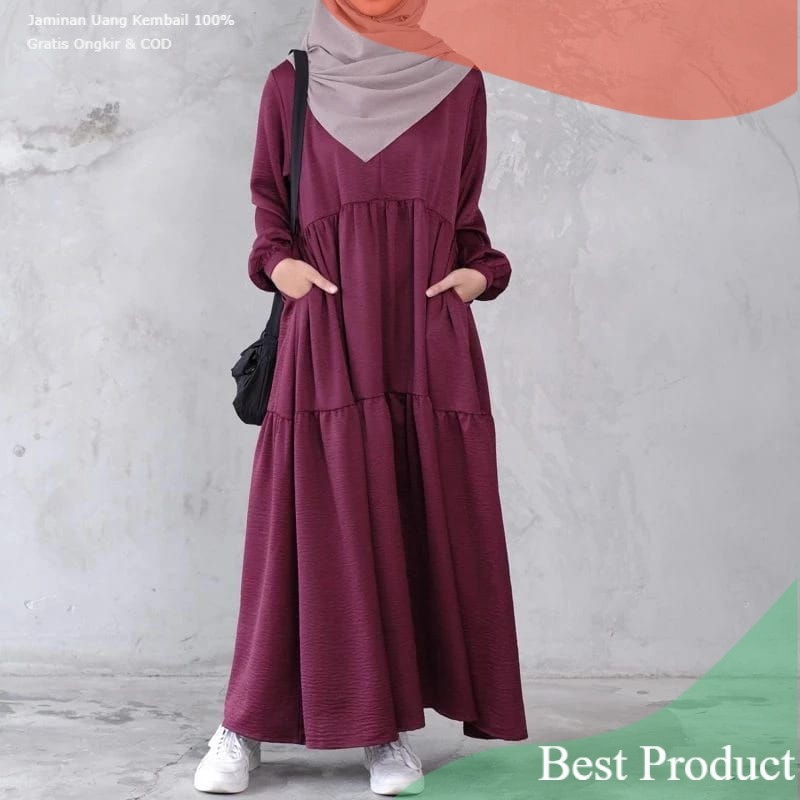 GAMIS SERUT MAT CRINCLE  REMAJA KEKINIAN TERBARU GAMIS DRESS REMAJA/LEBARAN KEKINIAN GAMIS SERUT BUS
