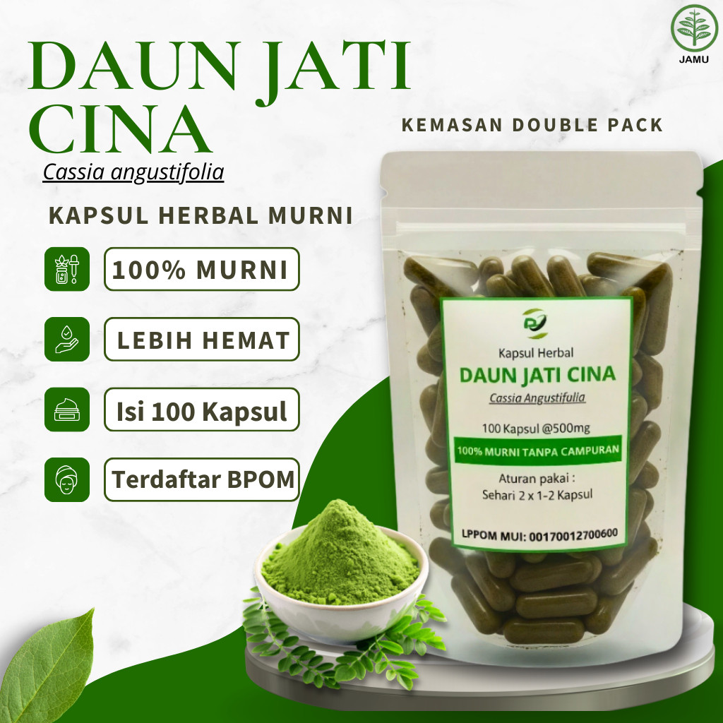 DAUN JATI CINA 100 Kapsul Herbal - Obat Pelangsing Herbal, Diet Alami, Penurun Berat Badan Ampuh