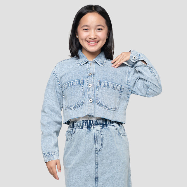 Nevada Kantong Crop Denim Jaket Anak Perempuan 123285115