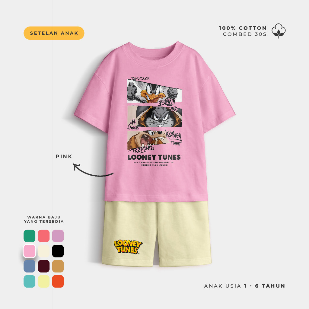 Setelan Harian Anak Kaos Dan Celana Pendek Looney Tunes Usia 1-6 Tahun