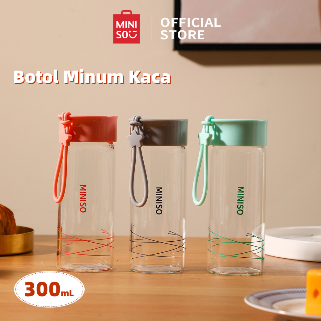 FLASHSALE [GGW] MINISO - BOTOL MINUM KACA 300ML BOTOL AIR MINUM KECIL BPA FREE KACA BOTOL AIR PANAS
