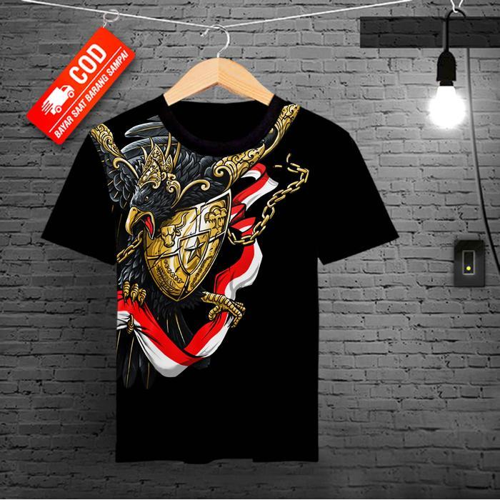 Kaos Distro Cowok Motif Garuda Untuk Pria Dewasa katun hitam  keren Baju Oong - M