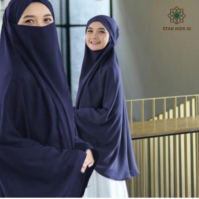 Jilbab Instan French Khimar Syari Jumbo – Hijab Jersey Bergo Polos Simple, Cadar Lepas Pasang & Tali