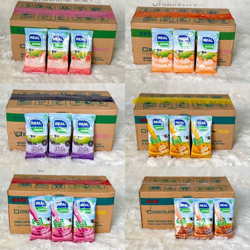 SUSU BANTAL REAL GOOD UHT 1 DUS ISI 60 PCS 50ml SUSU KOTAK MINI COKELAT STRAWBERRY CHEESE BLACKCURRA