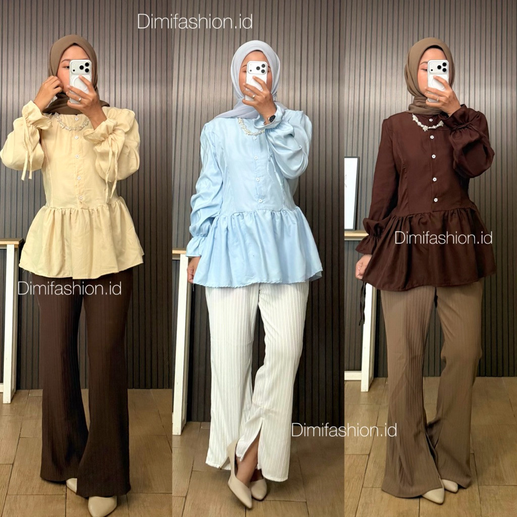 OUTFIT HIJAB SET LEBARAN PAKET OOTD ONESET JENNA (blouse duyung + hijab square + rok jeans) set ootd