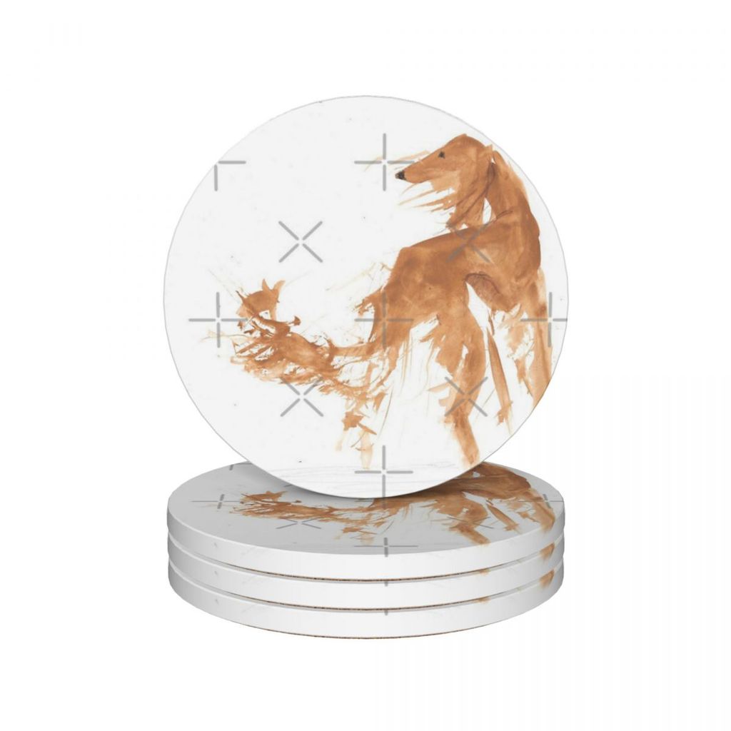 Saluki Ceramic Coasters Kitchen Bar Supplies (Pack of 4 pieces)