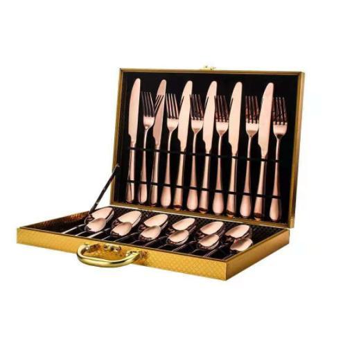 Luxury Cutlery Set Gift Gold 24pcs / Sendok Sultan Mewah Hardbox Gold - gold oval