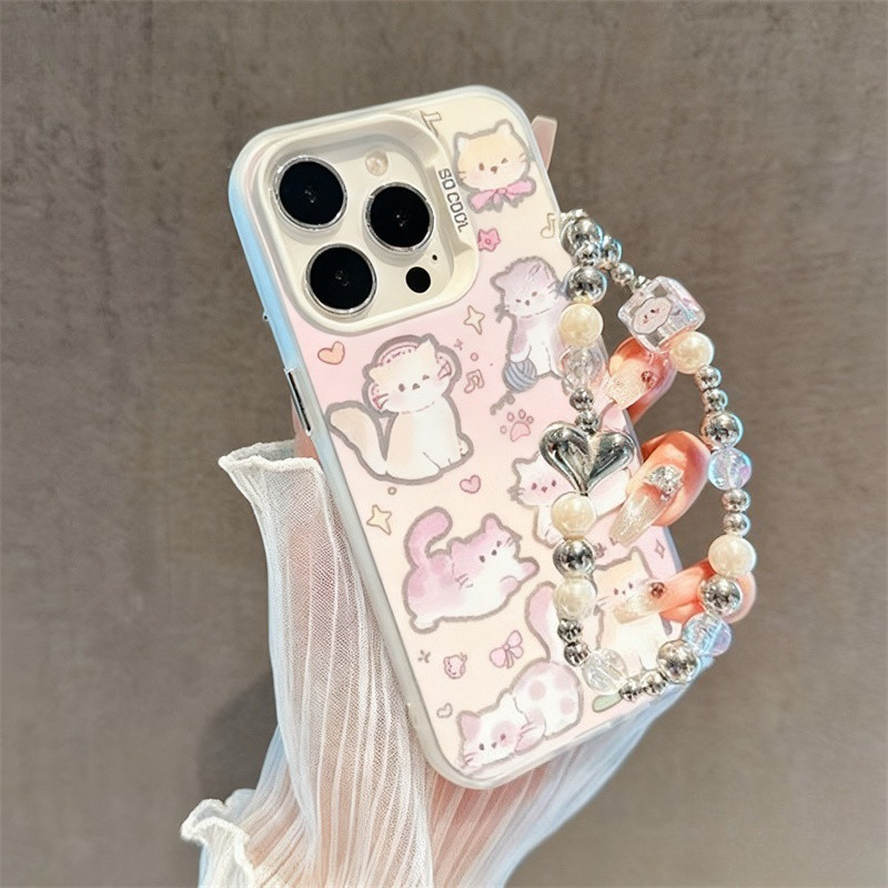 Premium Kartun Lucu Kucing Casing HP Untuk iPhone 16 15 14 13 12 11 Pro Max 6 7 8 Plus X XR XS MAX L