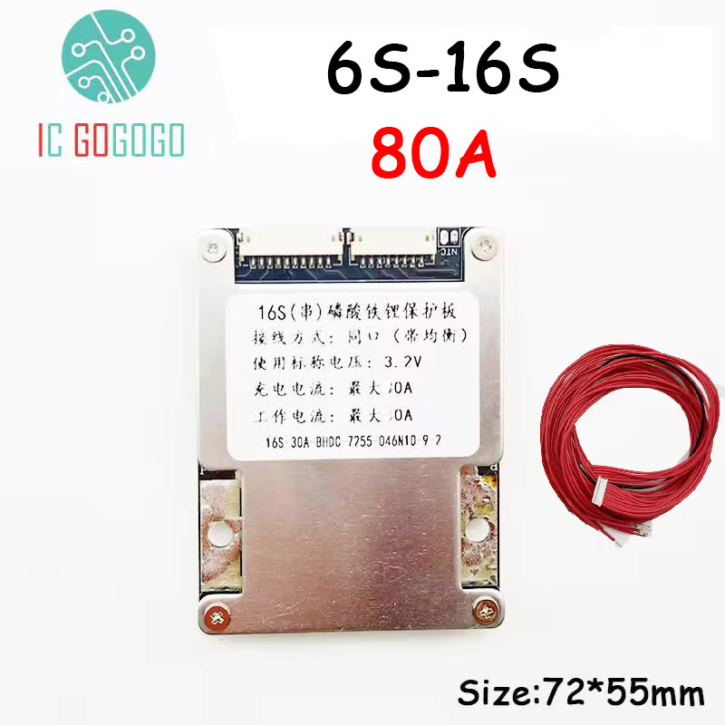 80A 6S 7S 8S 10S 12S 13S 14S 16S 24V 36V 48V Lifepo4 Li-ion Papan Perlindungan Baterai Lithium Balan