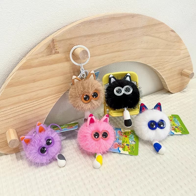 Kiara Gantungan Kunci Tas Pompom Kucing Bulu / Bag charm Lucu / Keychain Karakter Pompon Kucing Bula