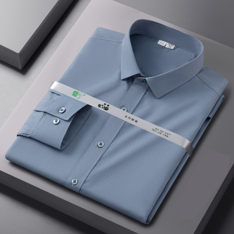 Kemeja lengan panjang serat bambu, kasual dan berkelas, pakaian kerja profesional bisnis, kemeja pri