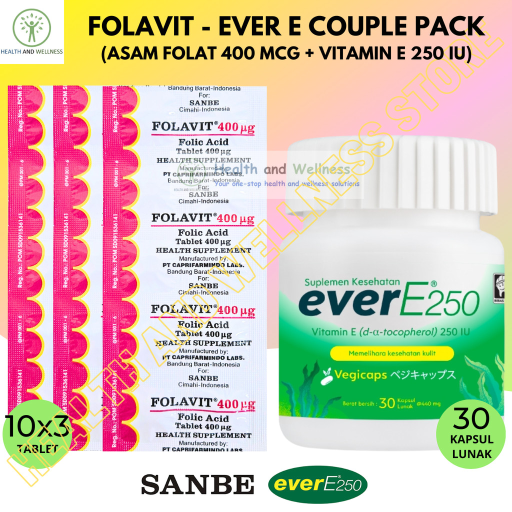 Folavit 400 Mcg 30 Tablet Dan Ever E 250 IU 30 Kapsul Lunak Vitamin Couple Pack Paket