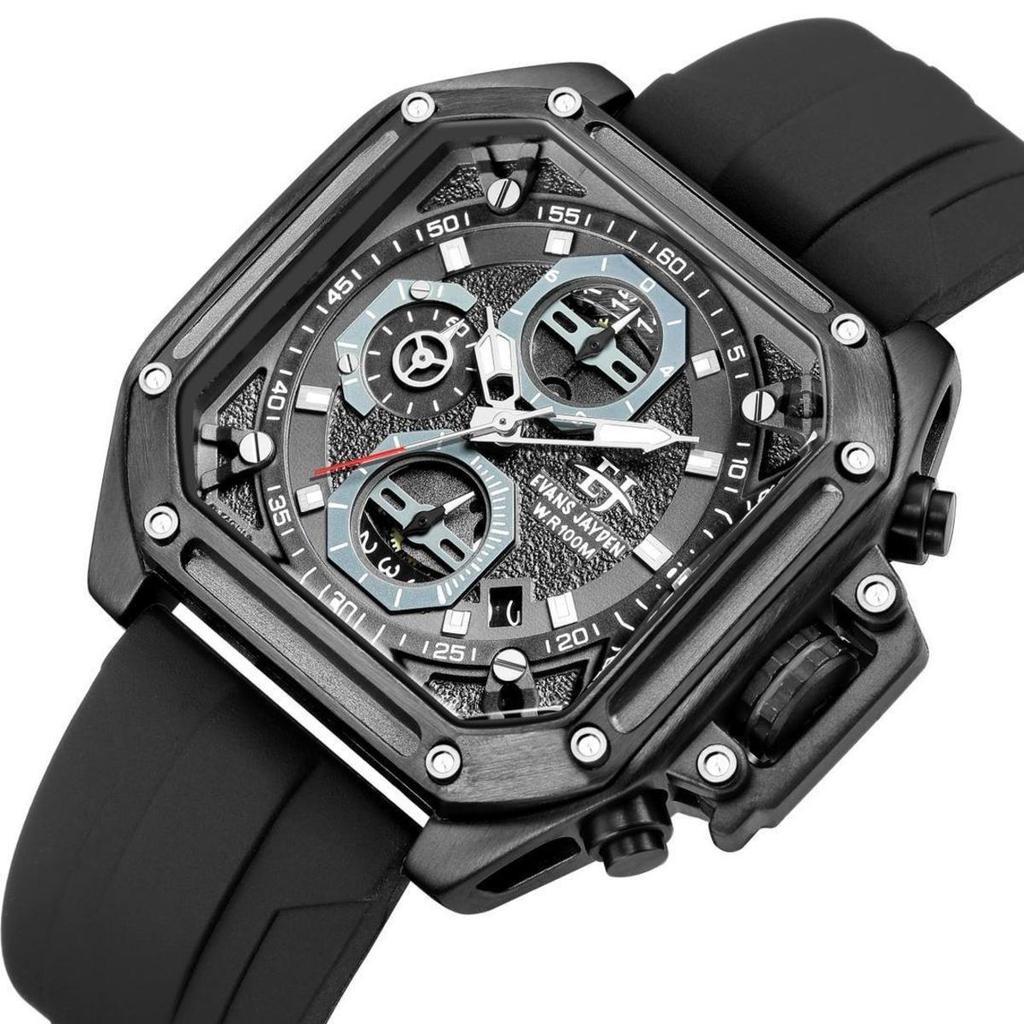 jam tangan Evans Jayden Jam Tangan Pria 9558 Rubber Silicon Kaca Sapphire Chronograph Water Resistan