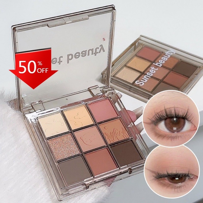 Palet Eyeshadow 9 Warna Cokelat Coklat dengan Glitter, Warna Milk Tea, Earth Shadow, Tahan Air