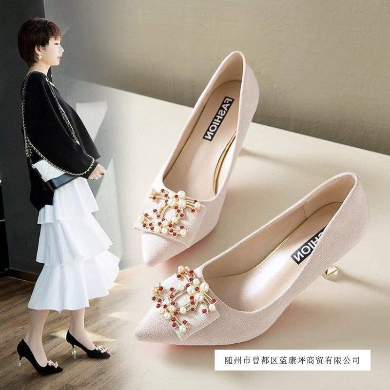 Sepatu hak tinggi wanita berkualitas tinggi Sepatu pesta berhias    hak tinggi model cat heel