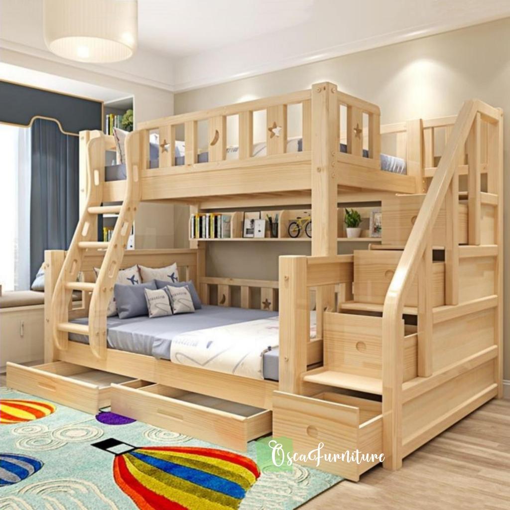 tempat tidur tingkat ranjang susun kayu jati