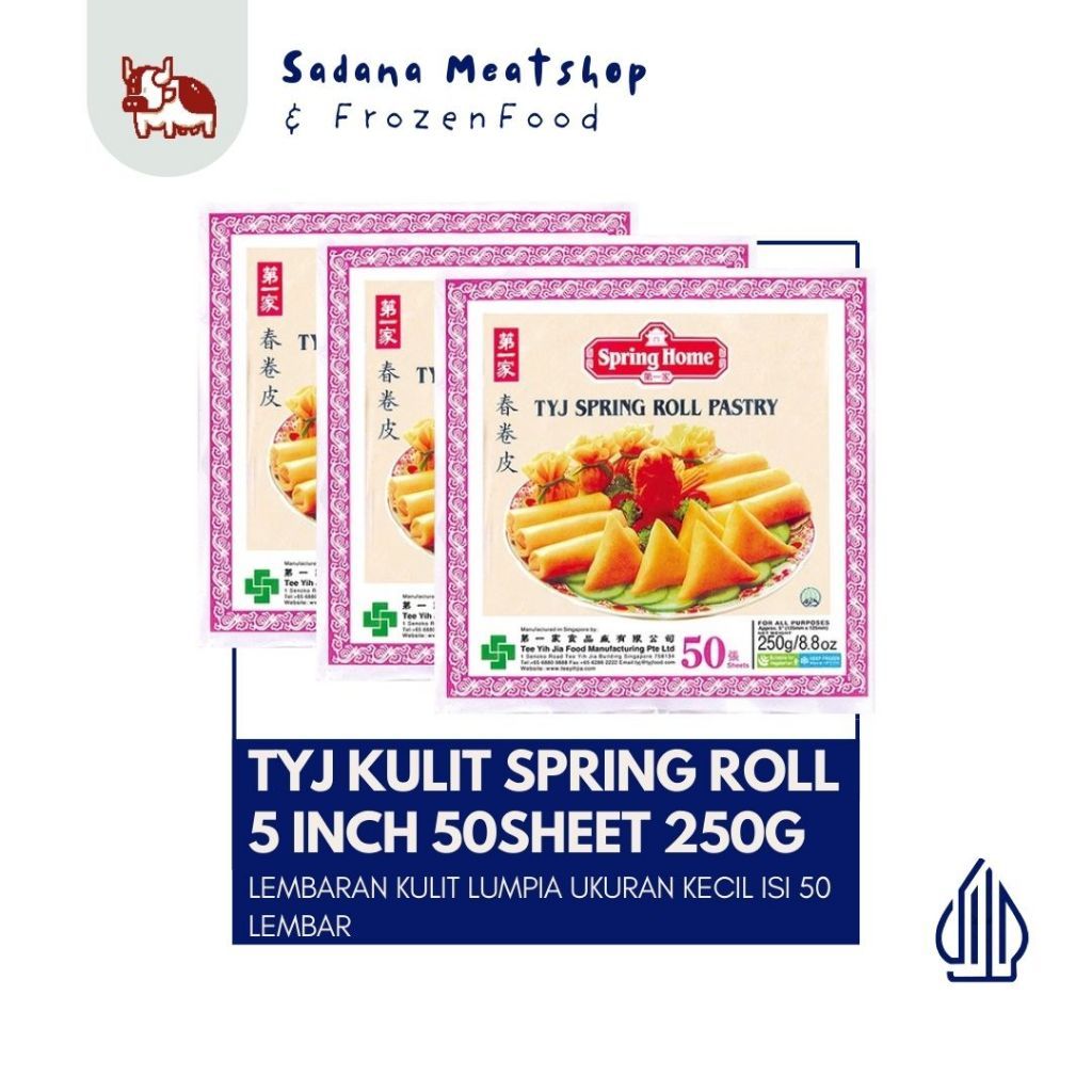 TYJ Spring Roll Pastry 5inch 50 Sheets – Kulit Lumpia Beku Tipis Crispy | Halal 250gr Tee Yih Jia