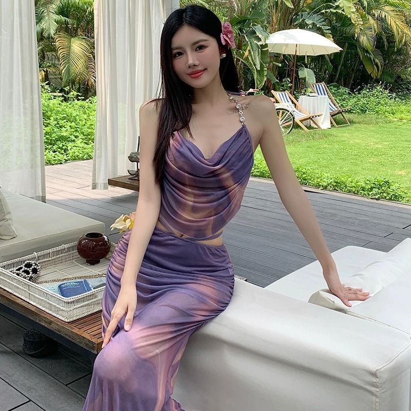 Baju renang tiga potong terbaru musim panas wanita, model terpisah dengan rok panjang, gaya remaja c