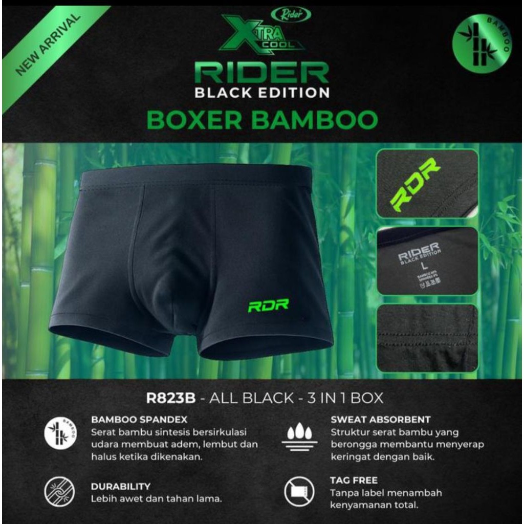 3pcs Celana Dalam Boxer XtraCool Rider Black Edition R821B/R823B/R831B (ID KSPS)