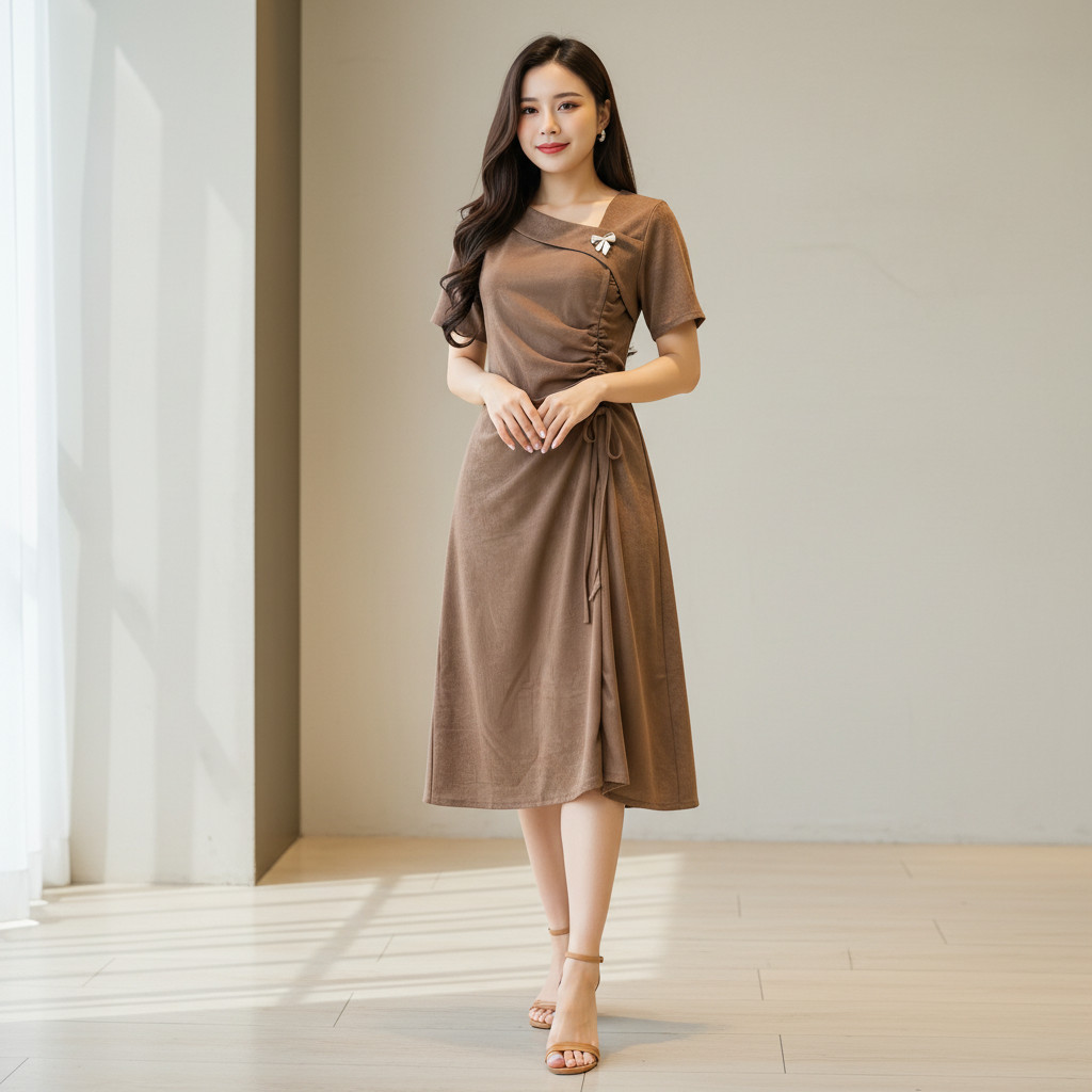Dress Wanita Model Serut Samping Mewah IMPORT bahan Knit Premium 4131 - EC46