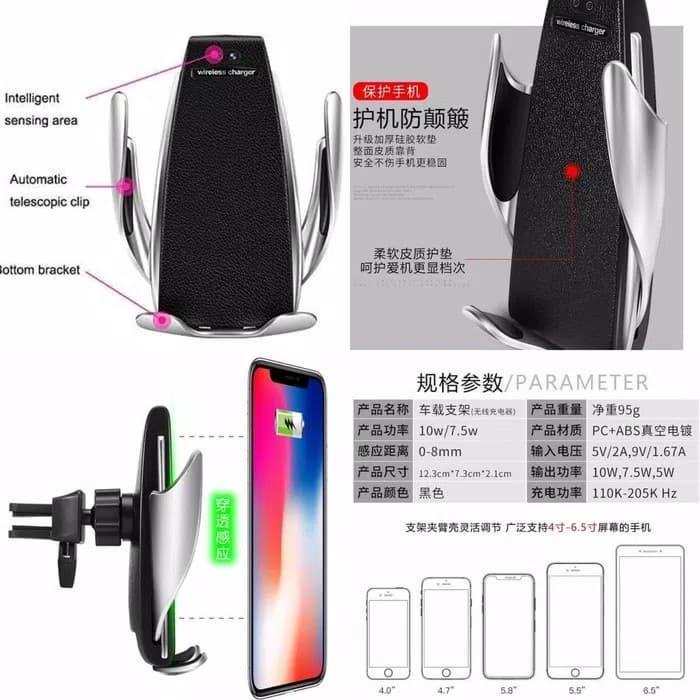 Holder HP Mobil Wireless Charger Sensor Otomatis Fast Charging Stand AC Mobil Universal Anti Jatuh P