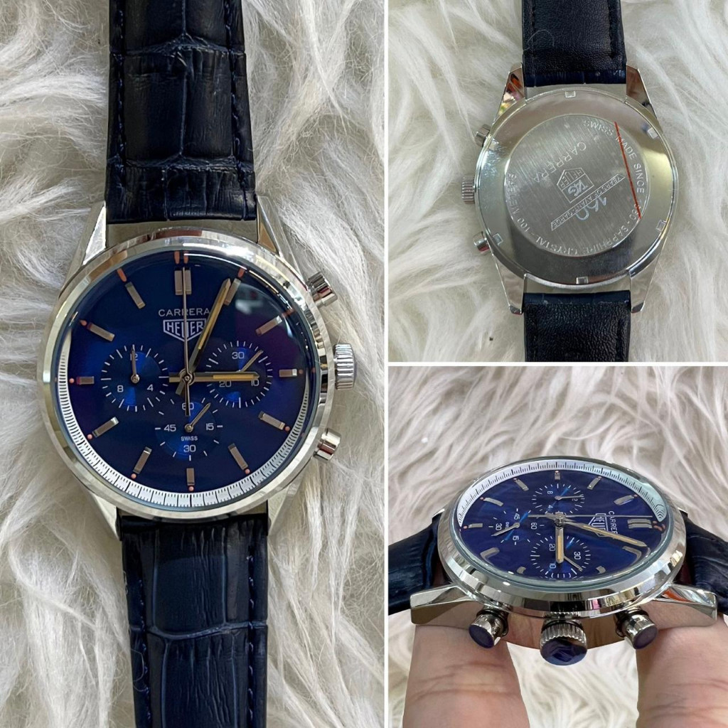 JAM TANGAN ELEGAN PRIA CARRERA 160 YEARS SILVER BLUE NAVY JAPAN QUARTZ MOVEMENT DIAMETER 4CM
