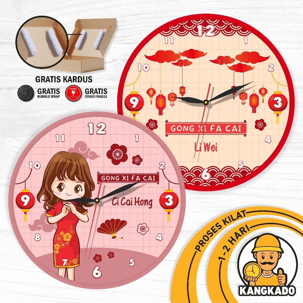 JAM DINDING HAMPERS IMLEK JAM DUDUK CUSTOM TULISAN NAMA SOUVENIR TAHUN BARU CHINA GIFT RAYA IMLEK