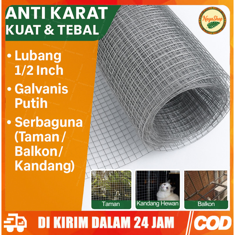 Jaring Besi Kawat Galvanis 1/2 Inch – Kawat Loket Putih untuk Taman, Balkon & Kandang