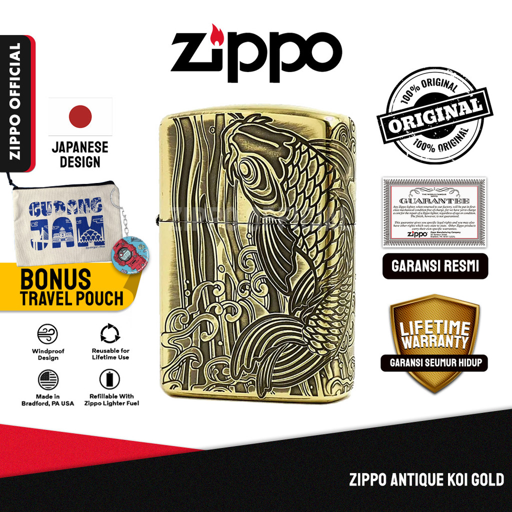 Zippo Antique Koi Gold ZA-4-6A | Garansi Lifetime | Original USA
