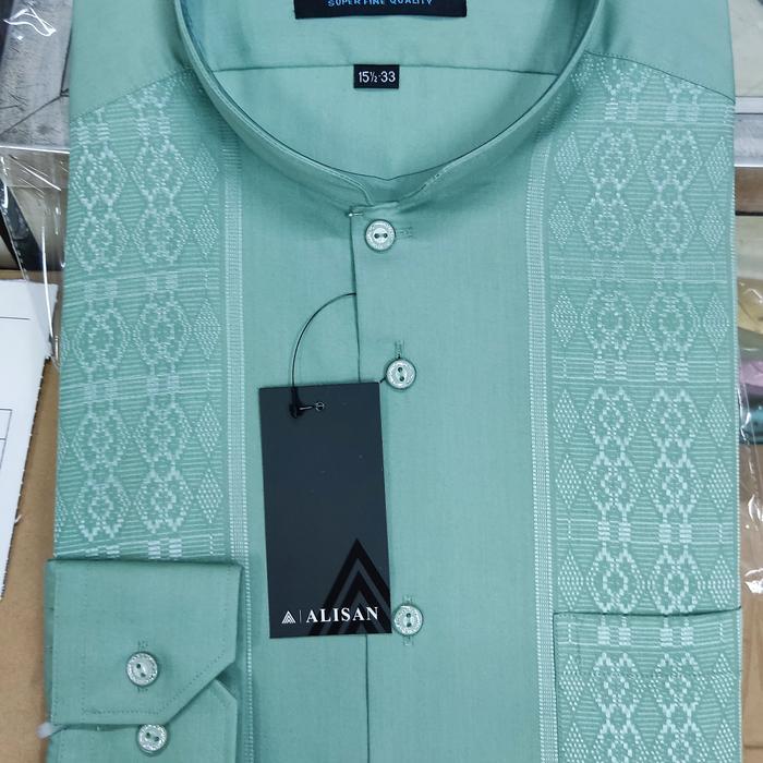Koleksi Lebaran baju koko lengan panjang pria Alisan - hijau sage, S