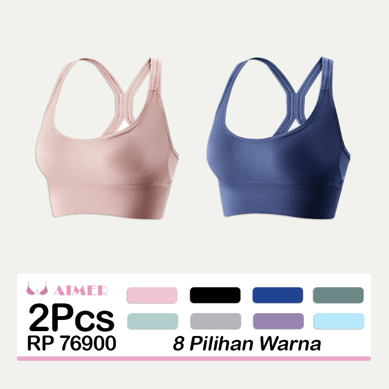 AIMER (2pcs) Sport Bra Seamless Tanpa Kawat Sport Bh Push Up Yoga Bra 2021