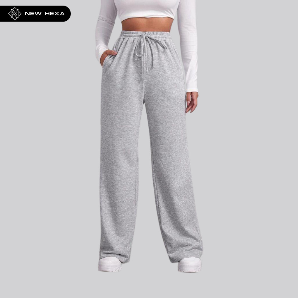 Celana Panjang Baggy Loosepants Wanita Joger New Hexa Bahan Katun Fleece Misty [BM]