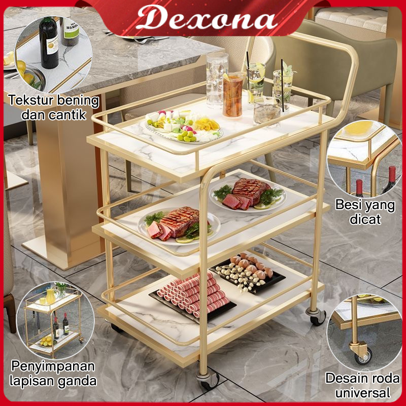 3 Lapisan&Emas/Hitam Rak Troli Susun Marble Serving Food Trolley Troli Makanan Restoran hotel Troli 