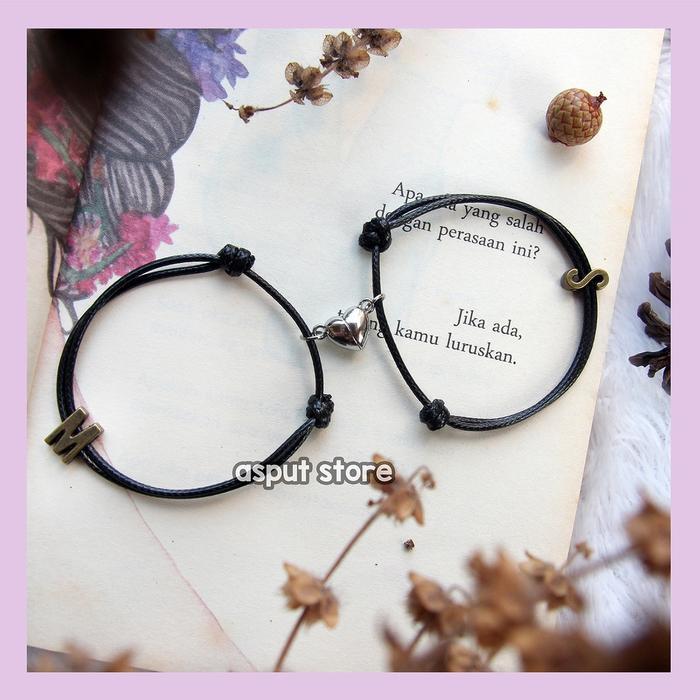 (DAPAT 2) GELANG COUPLE MAGNET LOVE / GELANG COUPLE MAGNET CINTA / GELANG COUPLE INISIAL NAMA / GELA