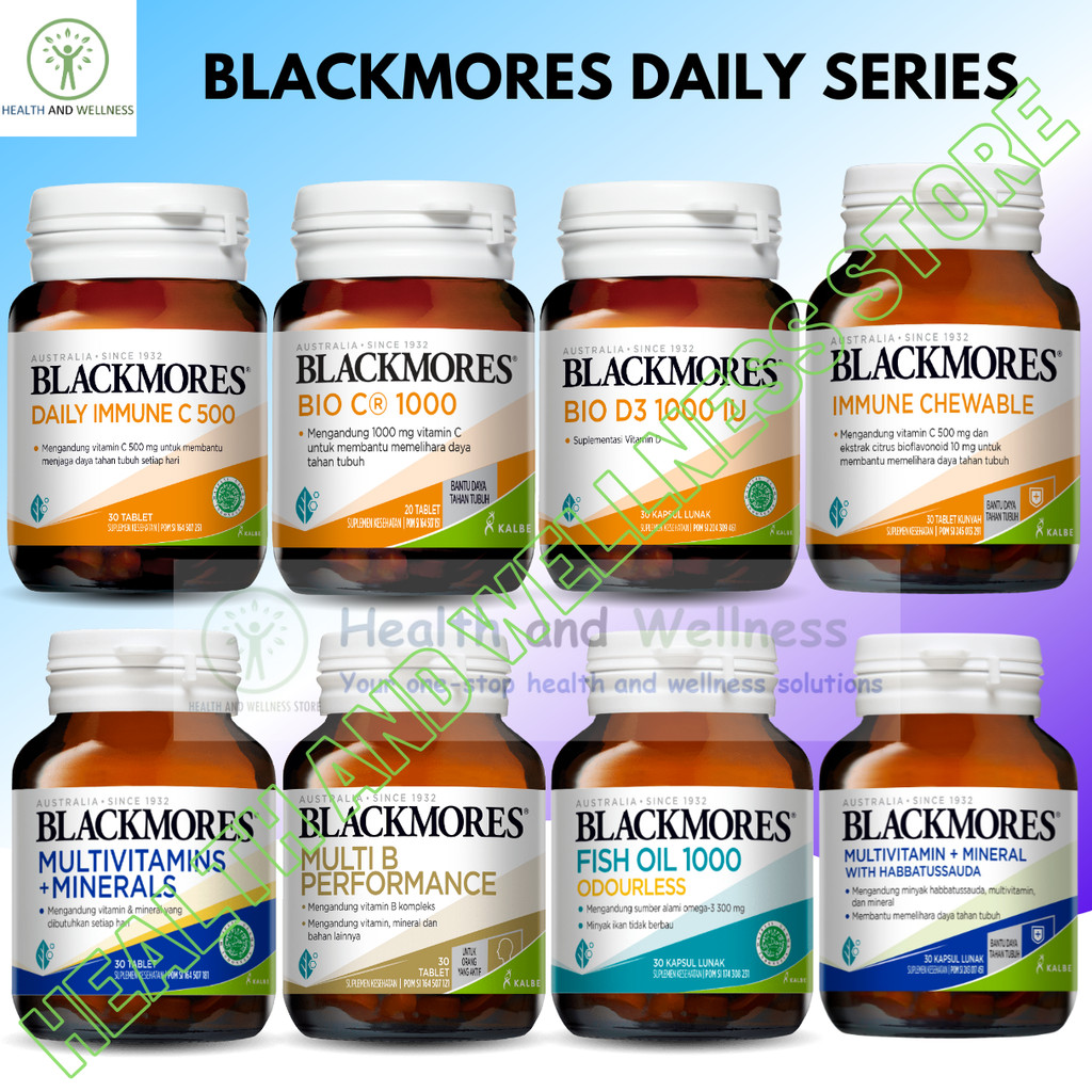 Blackmores Daily Series Bio C 1000 Mg Multivitamin D3 1000 IU Multi B Performance Vit C 500 Fish Oil