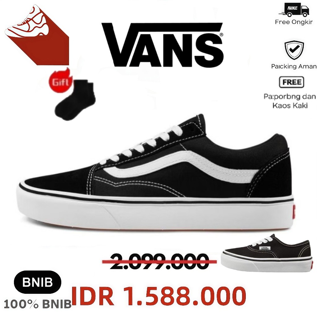 Sepatu Sneakers Vans Old Skool Black Hitam Putih - Unisex Original Baru