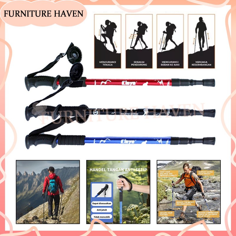 Trekking Hiking Aluminum Alloy/Tongkat Hiking Trekking Pole/Alat Camping Gunung