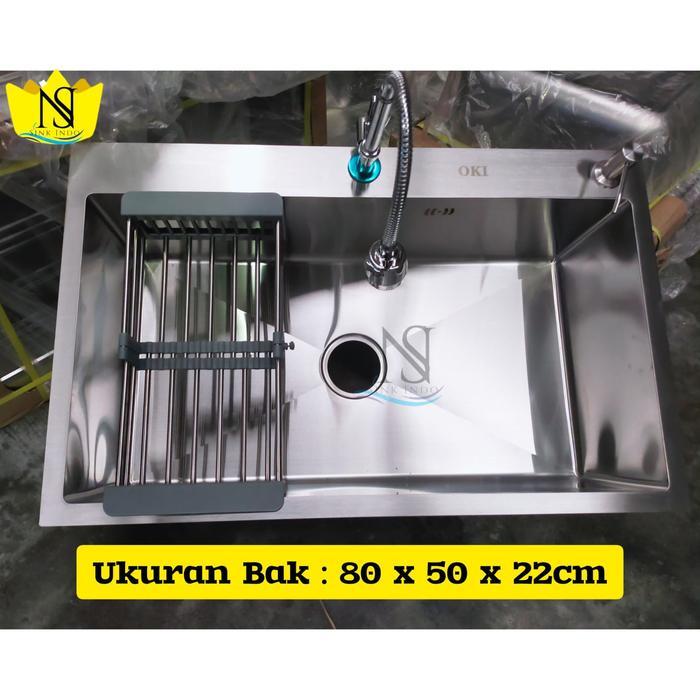 bak cuci piring stainless 1 lubang Kitchen Sink westafel cuci 80cm Kran Wastafel westafel cuci pirin