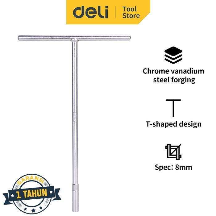 Deli Kunci T Otomotif 8/10/12/14 mm Chrome Alat Perkakas DLX - 8 mm