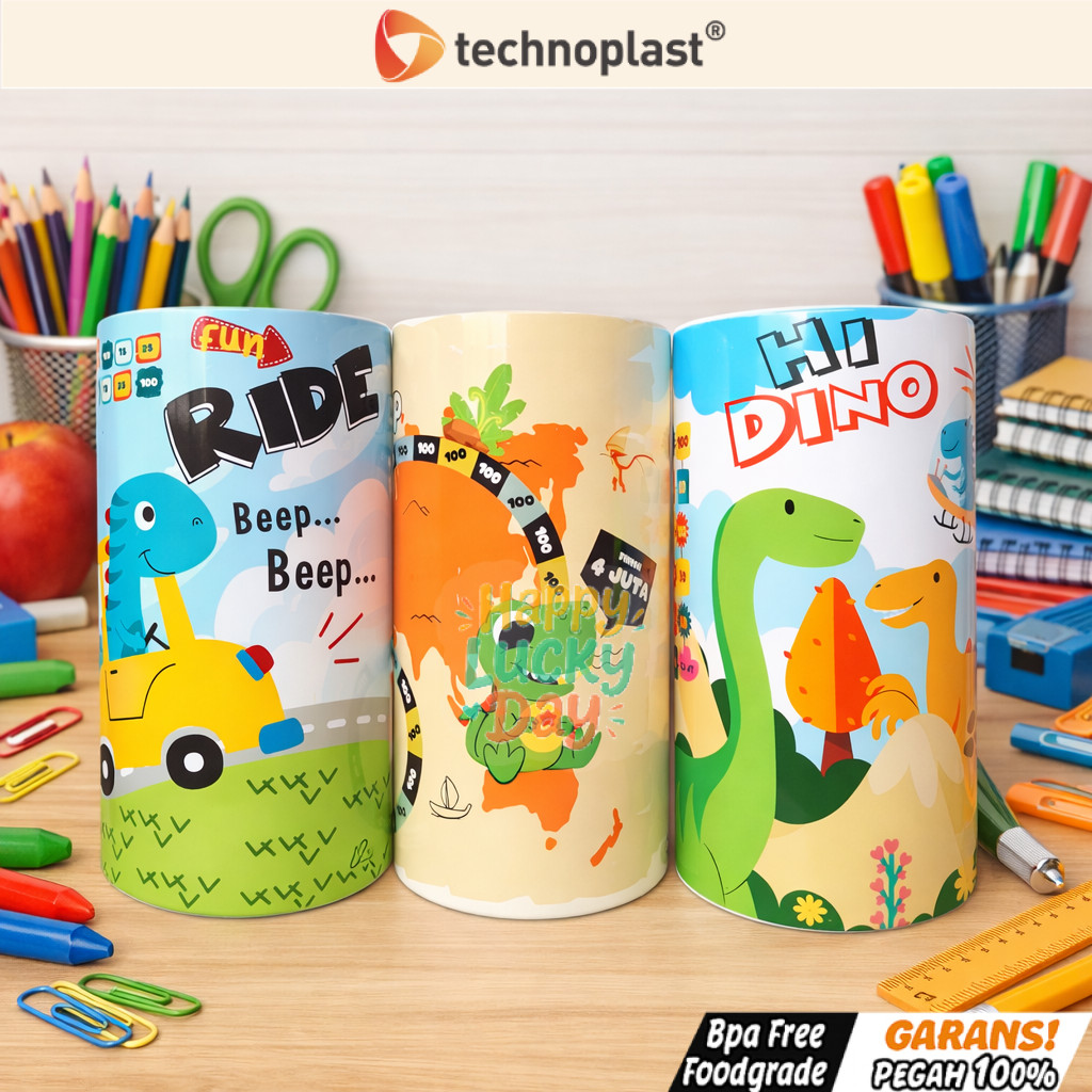 TECHNOPLAST Coin Bank Jumbo / Celengan Target Plastik 152 X 300 Mm DINO RIDE